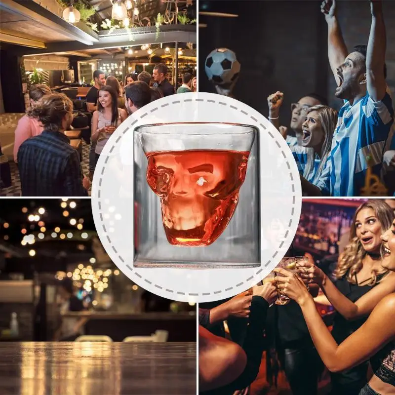 

4pcs Creative Skull Head Glass Cup Beer Mug Wine Glass Mug Crystal Whisky Vodka Coffee Cup For Home Bar Party Wedding Decor