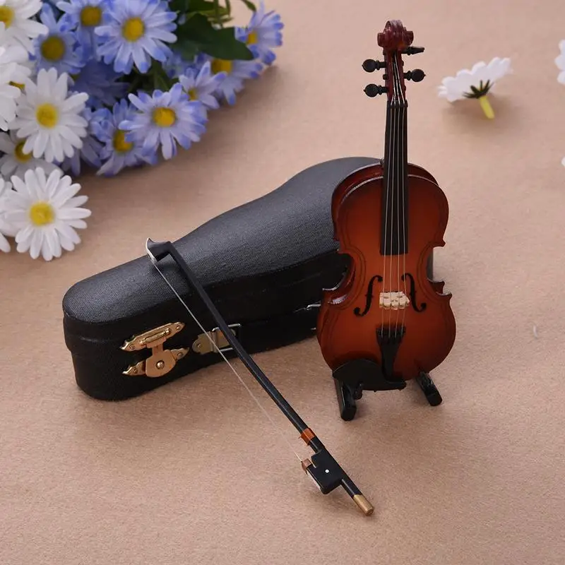 شخصية جديد البسيطة الكمان هدية مصغرة خشبية آلات موسيقية جمع الزخرفية الحلي نموذج مع حالة دعم