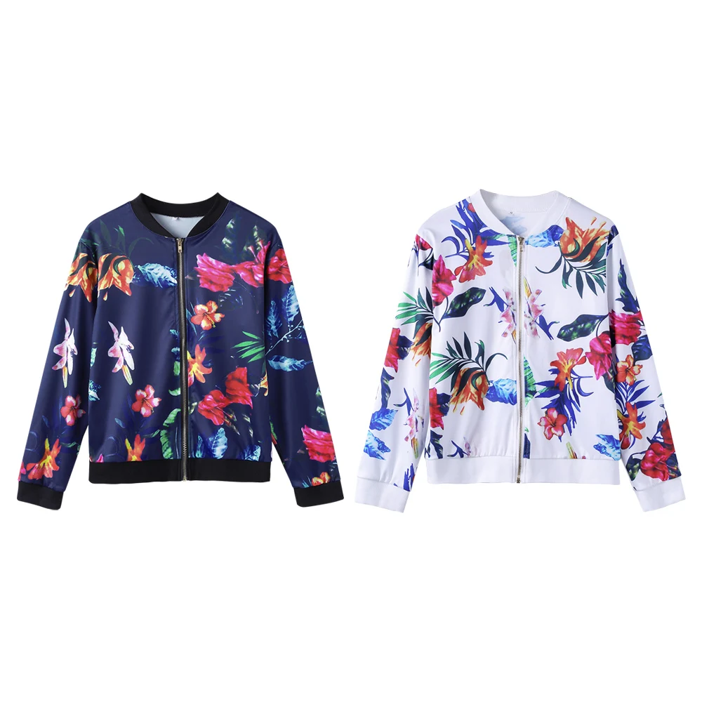 Goede Vrouwen Jas Mode Dames Retro Bloemen Rits Up Basic Bomber Jacket Casual Jas Herfst Lente Print Uitloper Vrouwen Kleding