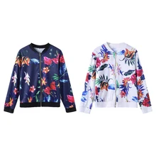 Women Jacket Fashion Ladies Retro Floral Zipper Up Basic Bomber Jacket Casual Coat Autumn Spring Print Outwear Women Clothes