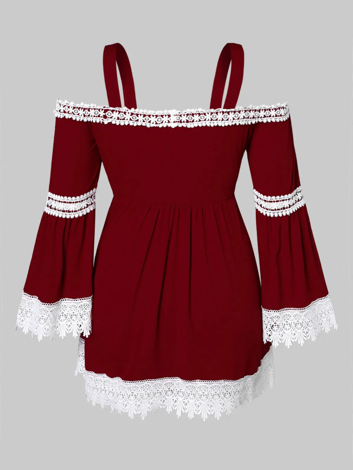 Manga Tamaño Blusa Top Del Correa Patchwork Hem Primavera Plus Camisetas Casuales Red Verano Bowknot Wipalo Wine Blusas Mujer Espaguetis AwER88