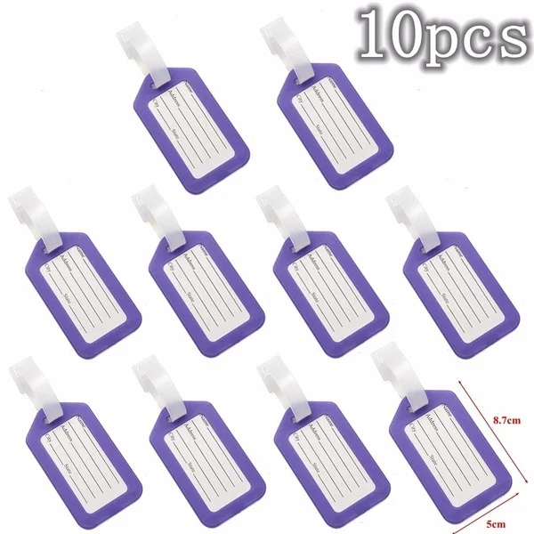 purple luggage tags