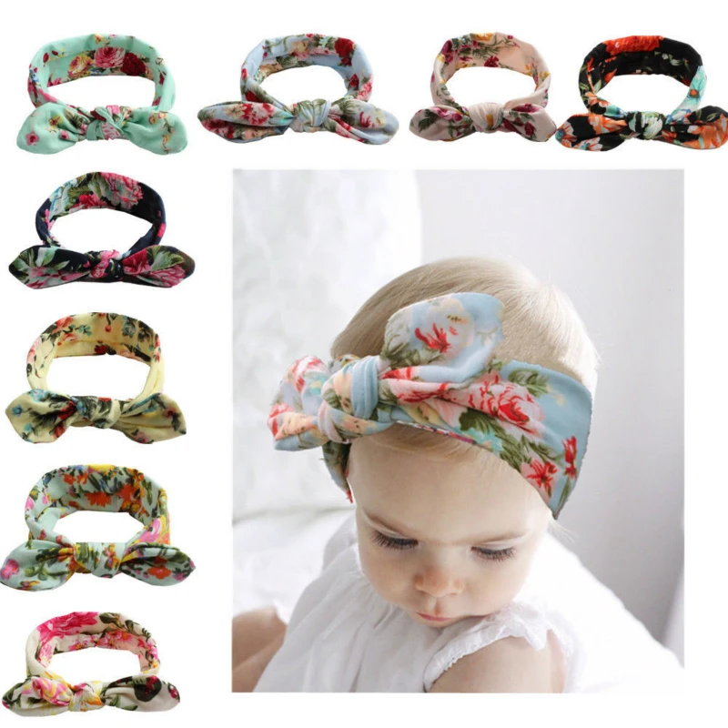 

8 Colors Available Baby Headband Newborn Girl Floral Print Bow Knot Baby Hair Accessories Infant Toddler Baby Girl Headbands