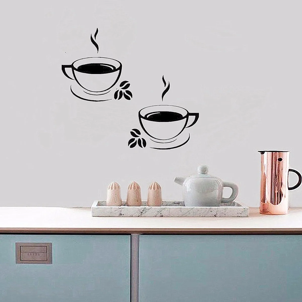 

Kitchen Stickers Home Decor Double Coffee Tea Cups Wall Stickers Restaurant Room Adhesive Removable Stickers Wall Decals