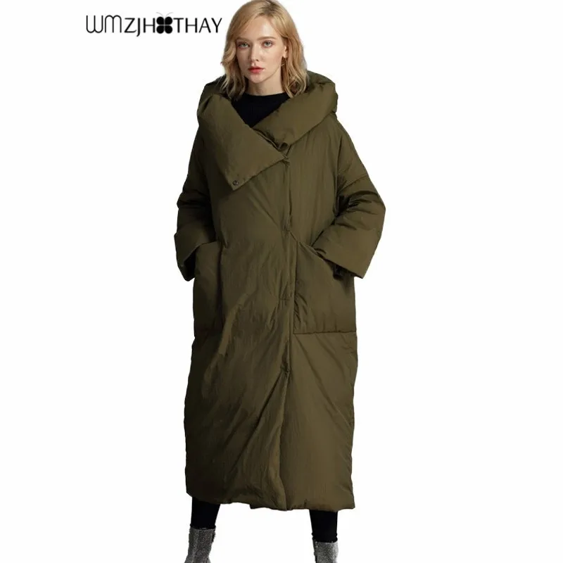 

90% White Duck Down New Warm Quilt Section Simple Loose Women Jacket Fashion Casual Hooded Parker High Quality Thick Winter Coat