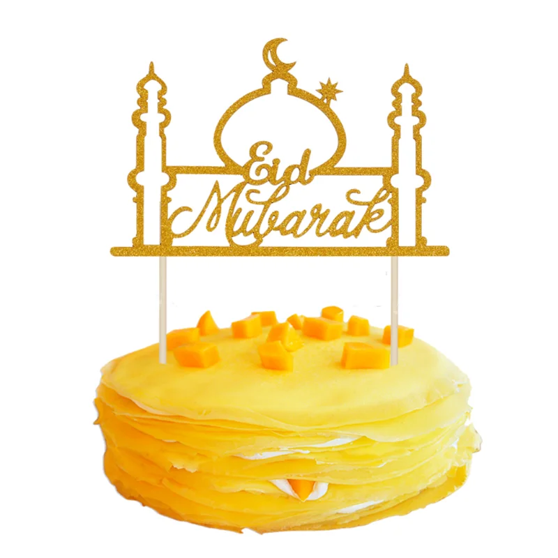 

5 pcs/set Creative new Eid Mubarak Ramadan Islamic paper Cake Topper Glitter Cake Topper Hajj Mubarak Decor