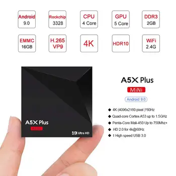 

A5X Plus Mini Smart Android 8.1 Tv Box Rk3328 Quad Core 4K Vp9 H.265 Hdr10 Usb3.0 2G/16G Mini Pc Dlna Wifi Lan Hd Media Player