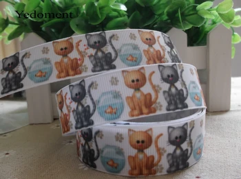 

new arrival 7/8'' 22mm lovely cat goldfish printed grosgrain ribbon cartoon ribbon animal ribbons 10 yards