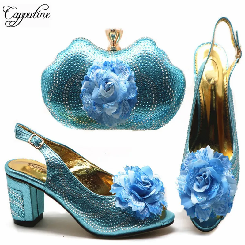 Capputine Nigerian Elegant Party Shoes And Bag Sets African Decorated With Rhinestone High Heels Shoes And Purse Set For Party Capputine Nigerian Elegant Party Shoes And Bag Sets African Decorated With Rhinestone High Heels Shoes And Purse Set For Party