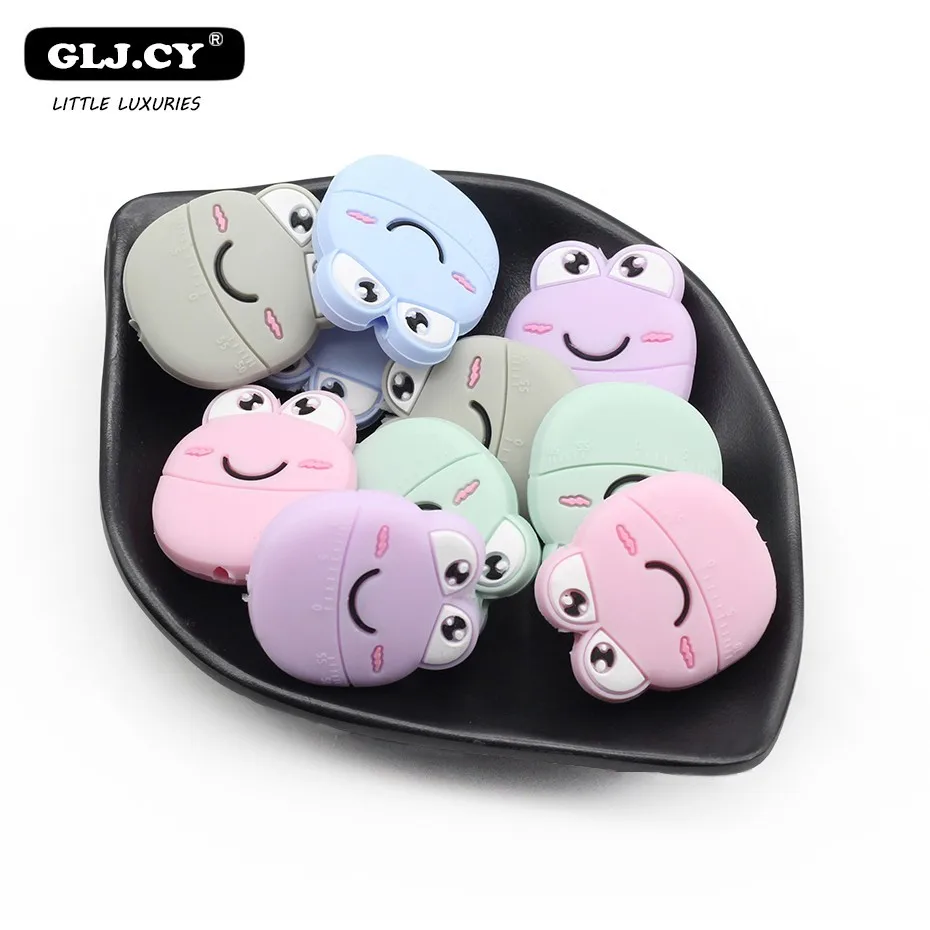 

5PCs Cute Animal Mini Smile Frog Baby Silicone Teething Beads Teether DIY Pacifier Chain Accessories Homemade Gift Essential