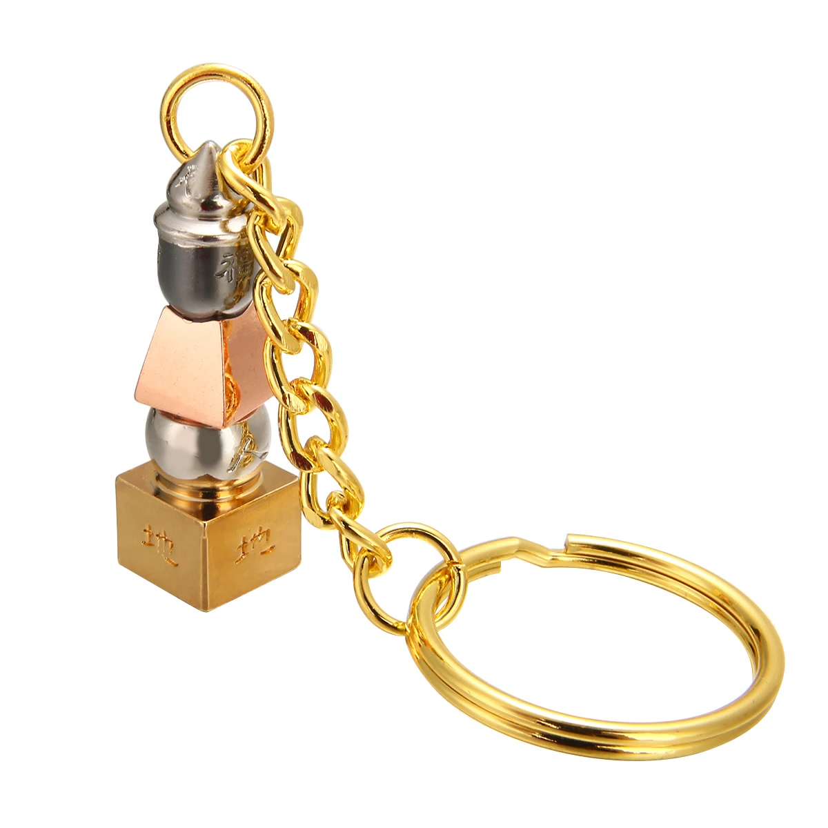 

New 1Pcs 42x12mm Five Element Pagoda Key Chain Feng Shui Wealth Safety Health Amulet Alloy Keychains