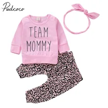 Г., новая брендовая осенняя одежда для маленьких девочек от 0 до 24 месяцев Розовый пуловер с буквенным принтом и длинными рукавами, футболки Топы+ штаны с леопардовым принтом+ повязка на голову