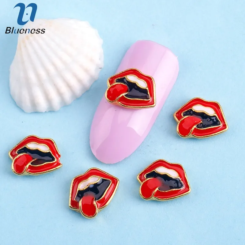 

Blueness 10Pcs/Pack 3D Red Lips Nail Art Decorations DIY Lips Tongue Glitter Alloy Nails Accessories Manicure Beauty Tool