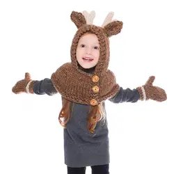 IANLAN/Новинка; зимние детские шапки; шарфы; перчатки для девочек; милый стиль оленя; Вязаная Шерсть; детская удлиненная шапка; комплект из