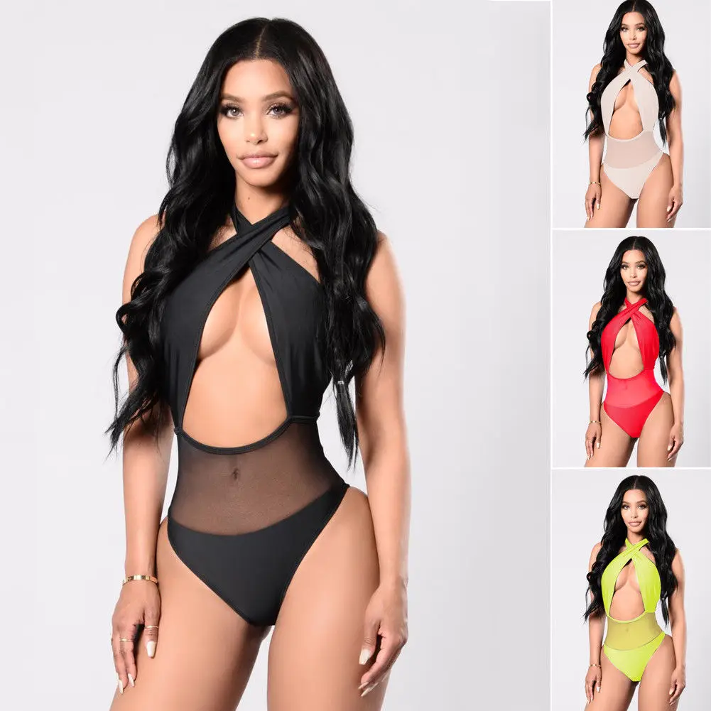 

New Women One-Piece Swimsuit Beachwear Hollow Out Bandage Swimwear Push-up Monokini Bikini Bathing Suit