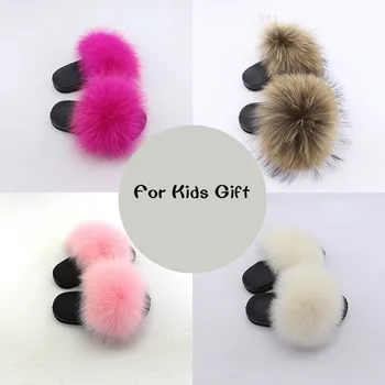 

Fur Kids Slides Fluffy Fox Hair Kids Sandals Flat Indoor Flip Flop Home Slipper Fluffy Cute Flats Beach Shoe Fashion Gift