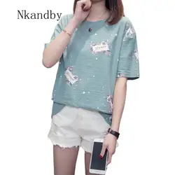 Большие размеры корейский стиль для женщин футболки свободные эластичные Ulzzang футболка бамбуковый хлопок Цветочный Топы корректирующие