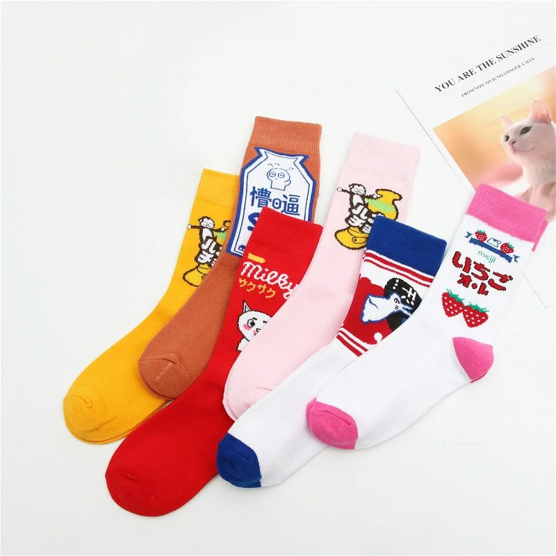 PEONFLY Cute Cartoon Japan Skarpetki Happy Socks Women Kawaii Banana