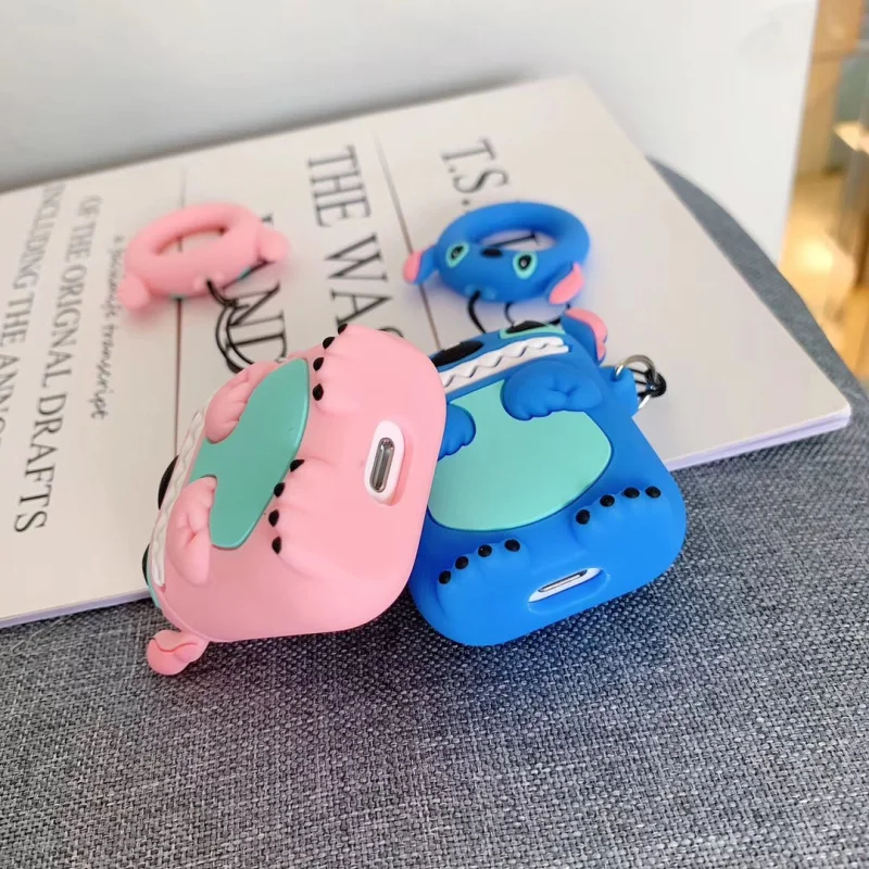 Bluetooth Earphone Case for Airpods 2 1 Accessories Protective Cover Bag Anti-lost Strap Cute 3D Cartoon Silicone Stitch Couple
