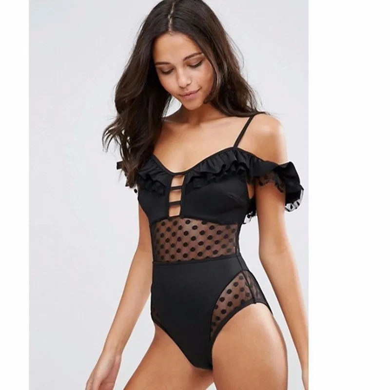 Solid Deep V Bikinis Ruffles One Piece Swimwear Women New Sexy 2019 Backless Set Hellow Swimsuit Monokini Biquini | Спорт и