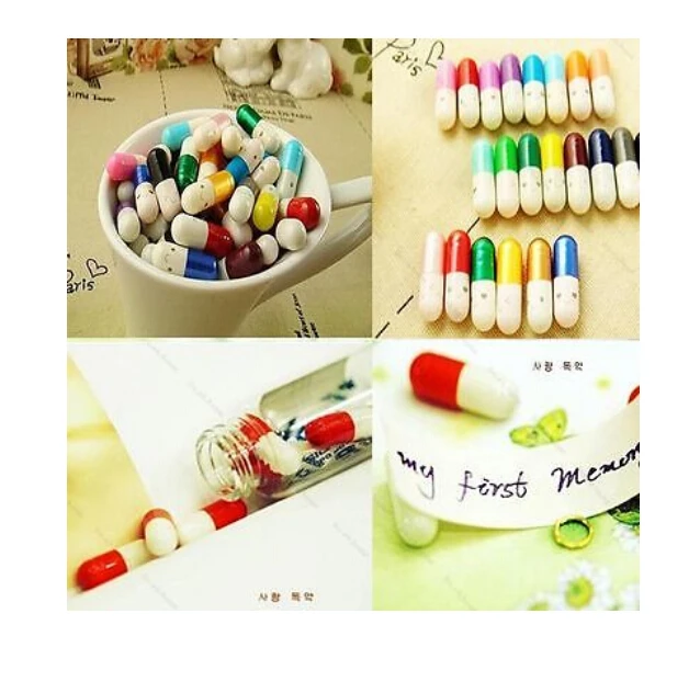 

50pcs Colorful Pill Capsule Secret Message in a Bottle Letter Kawaii Emotion Smile Half Color Pill Wishing Jar Decoration Craft