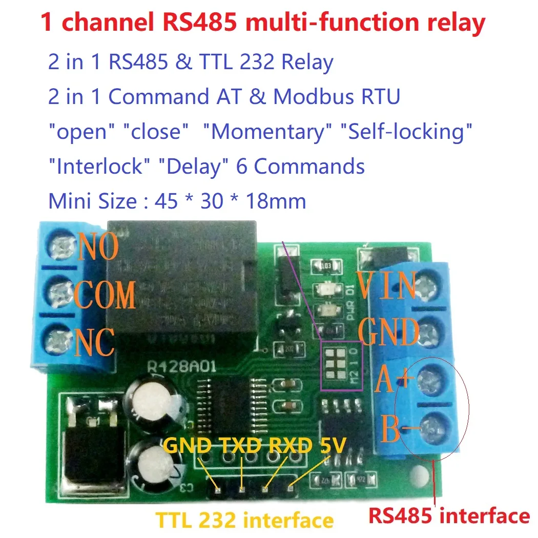 Модуль реле задержки RS485 mini DC 12 В модуль Modbus Rtu Uart коммутационная плата для камеры