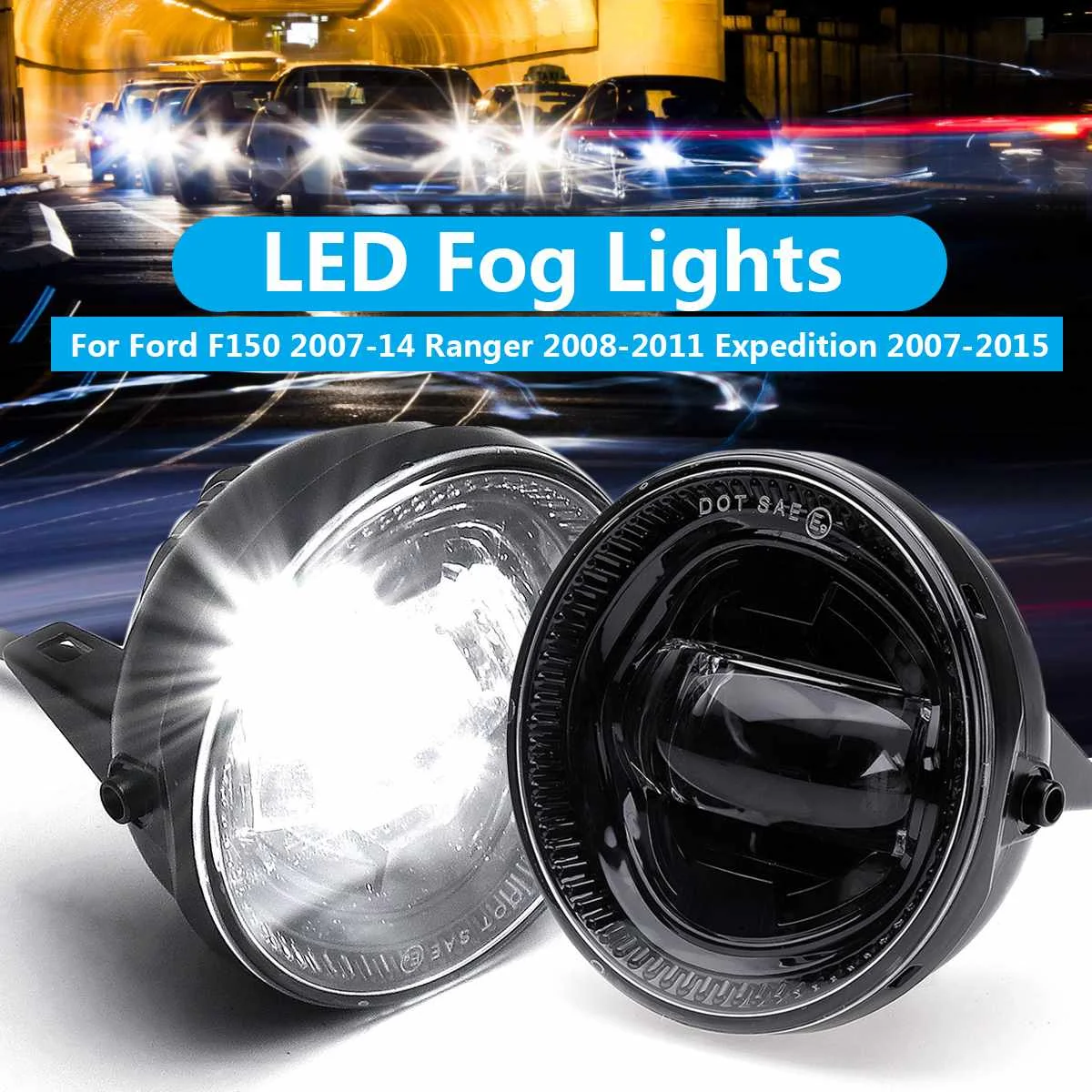 

2x LED Fog Lights Lamp Waterproof Shockproof For Ford F150 2007-14 Ranger 2008-11 Expedition 2007-2011 Die-cast Aluminum