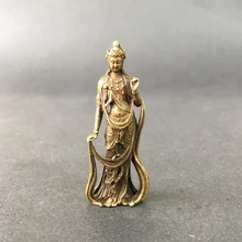 Коллекционные китайские латунные Резные Кван-Инь Гуань Инь Будда изысканные маленькие статуи