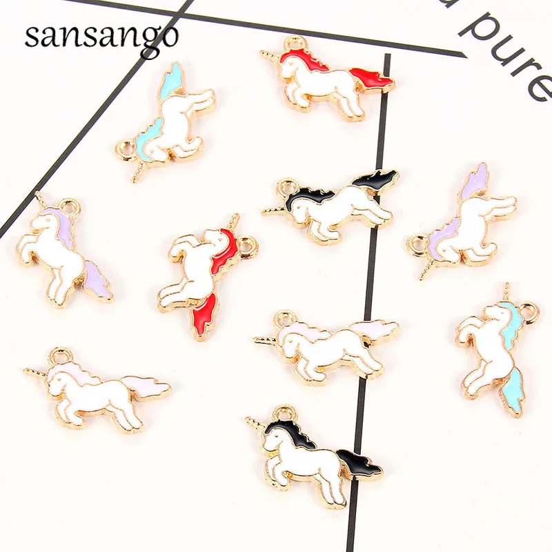 

10pc Cute Gold Alloy Enamel Unicorn Pendant Beads Charms For Women Man DIY Earrings Bracelet Necklace Jewelry Making Accessories