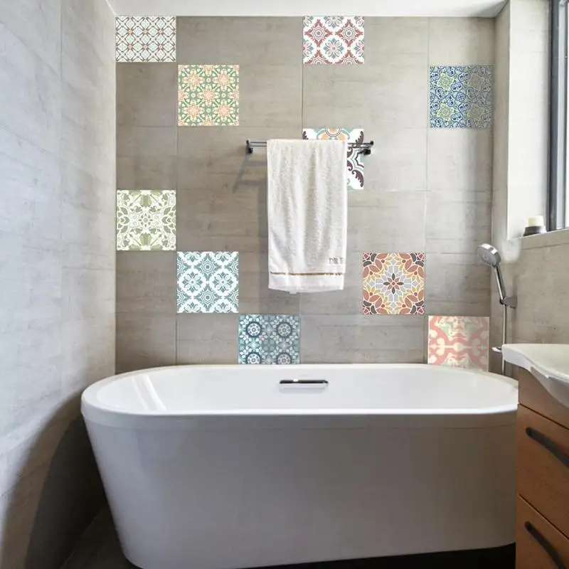 10pcs Colorful Retro Washable Tile Stickers Antibacterial Anti-mildew anti-moth Bathroom Kitchen Wall Sticker Home Decoration 10pcs Colorful Retro Washable Tile Stickers Antibacterial Anti-mildew anti-moth Bathroom Kitchen Wall Sticker Home Decoration