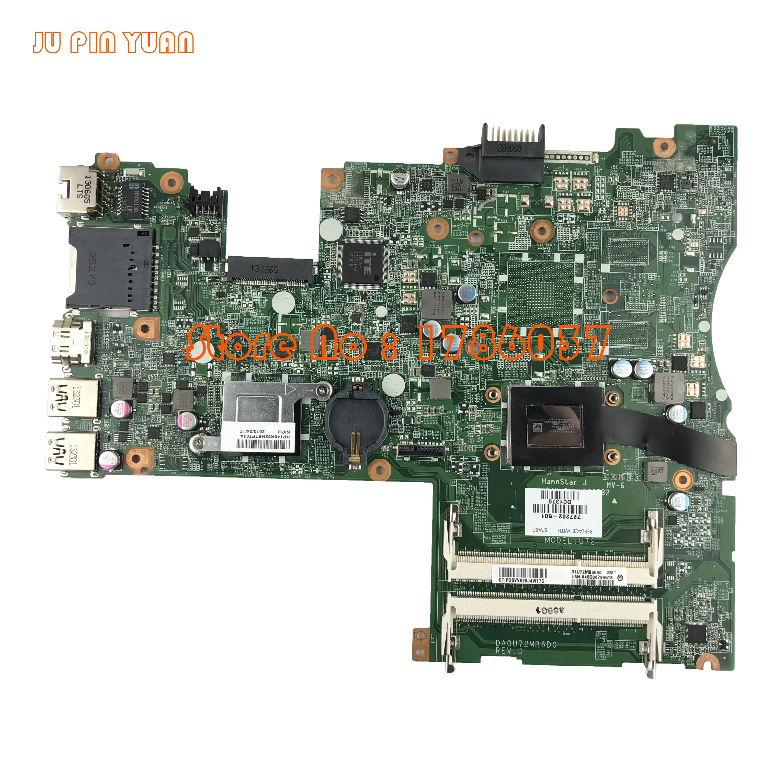

JU PIN YUAN 727202-501 727202-001 For HP PAVILION 14-F laptop motherboard DA0U72MB6D0 REV:D A8-5545M 100% fully Tested
