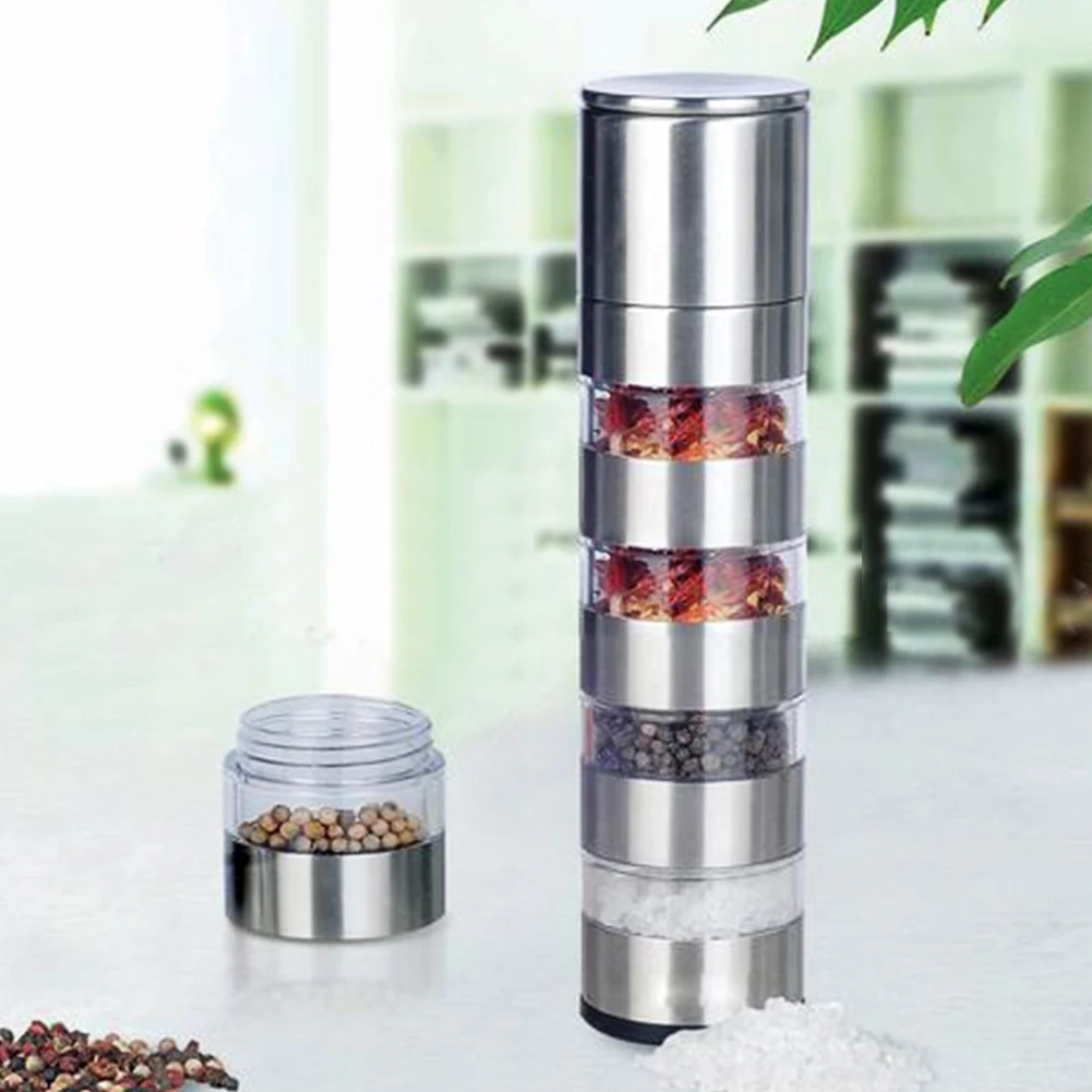 

Pepper Mill Grinder 4 in 1 Stainless Steel Manual Salt Pepper Grinder Seasoning Kitchen Tools Grinding for Cooking Restaurants