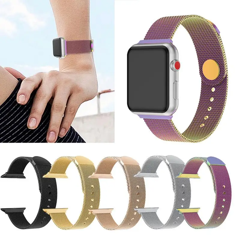 

Watch Band For IWatch Series1 2 3 4 Stainless Steel Mesh Replacement Wristband Milanese Loop With Screen Protector