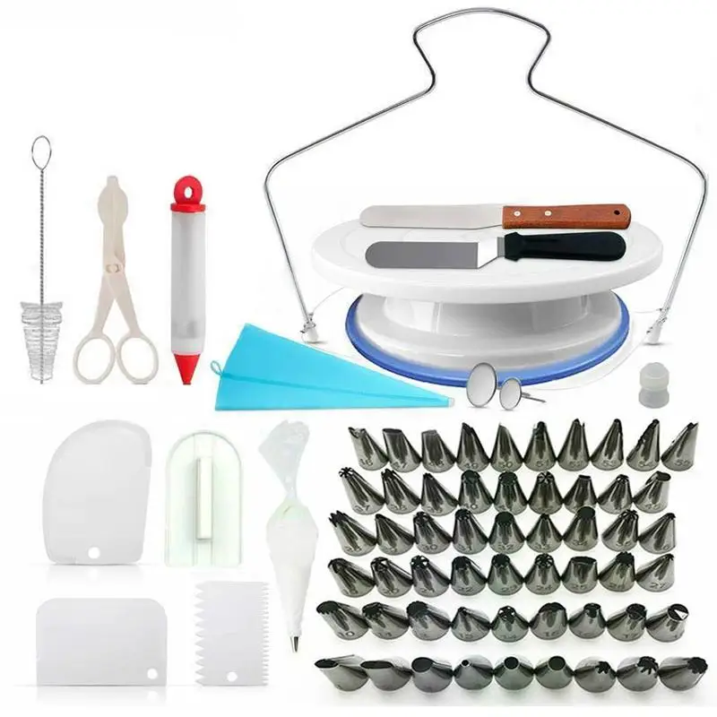 

100 Pieces Cake Decorating Supplies Turntable Piping Tip Nozzle Pastry Bag Set DIY Cake Baking Tool Suitable For All Cakes