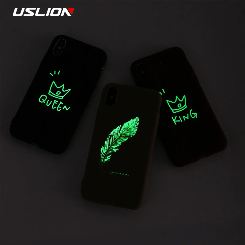 USLION Luminous Crown Love Heart Phone Case For iPhone 11 Pro Max X XR Xs Candy Color Soft TPU 6 6s 7 8 Plus | Мобильные телефоны и