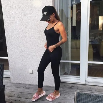 

2019 New Pattern Summer Sleeveless Solid Color Casual Jumpsuit Women