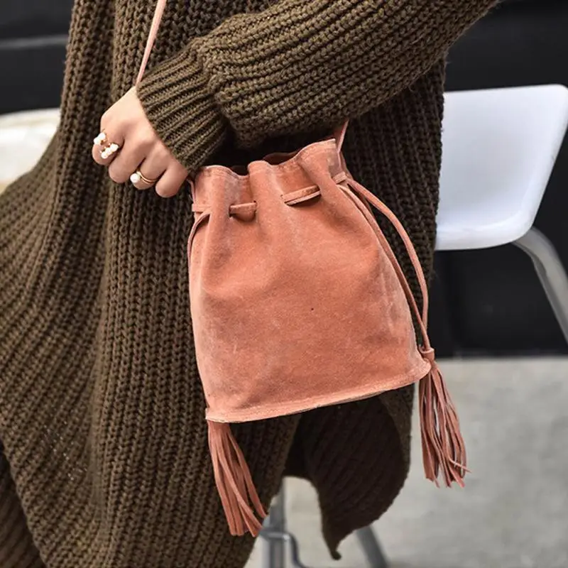 

Retro Luxury Bags Plush Tassel Drawstring Bucket Bags for Women Crossbody Bags Shoulder Messenger Bag Bolsos Mujer #918