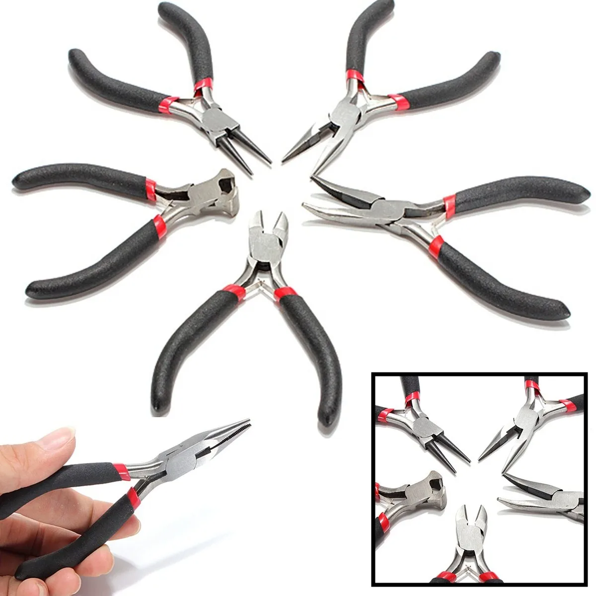 

5Pcs Jewellery Mini Pliers Set Kit Cutter Chain Round Bent Needle Nose Beading Making DIY Hand Tools Repair Tool Kit