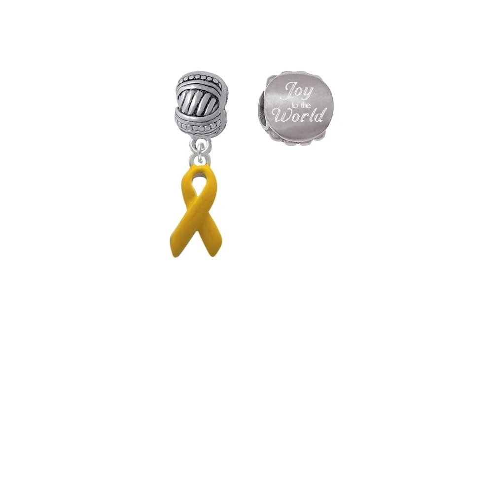 Silvertone Yellow Ribbon Joy to the World Charm Beads (Set of 2) |