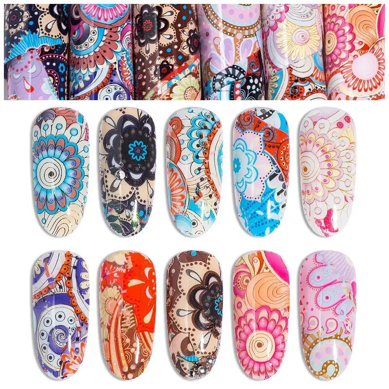 

10 Rolls 2*100cm Retro Nail Foils Stickers Decal Flower Vine Leaf Starry Sky Nail Film Full Wraps Transfer Slider Decorations