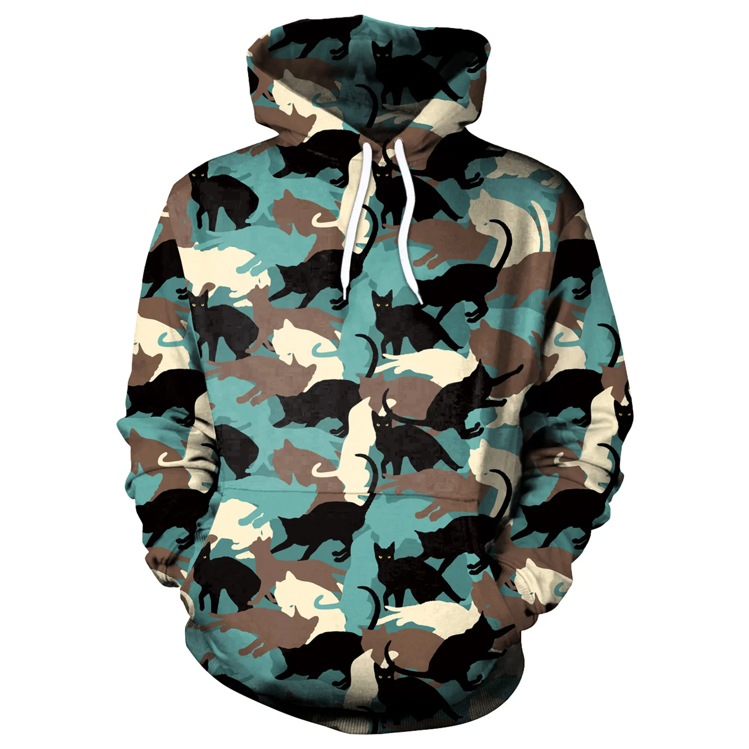 Hoodies Camouflage Cat Print Hoodies with Hat Women Hoodie Loose Sweatshirt Pullover Sudaderas Mujer Moletom