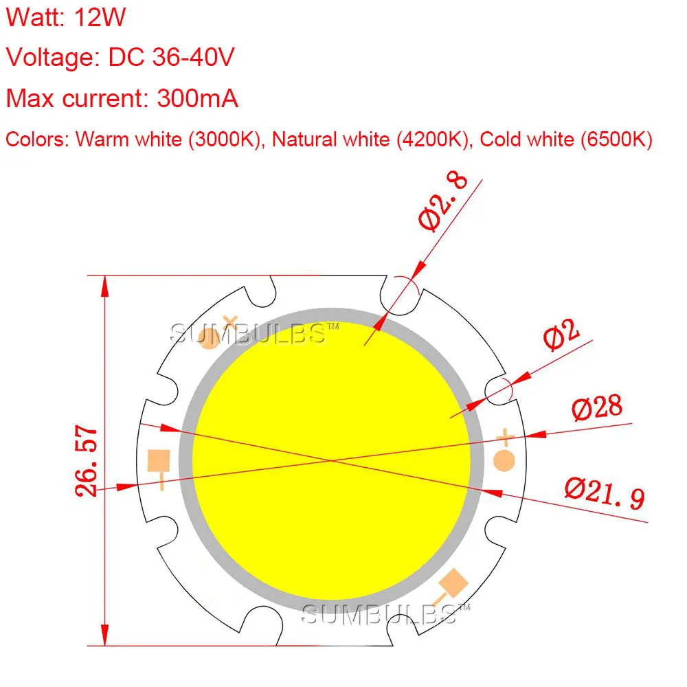 Sumbuls светодиодный интегрированный чип 2820 модуль источника света для светодиодные лампы 20 мм Диаметр освещения Теплый/Природа/холодный белый 20 шт