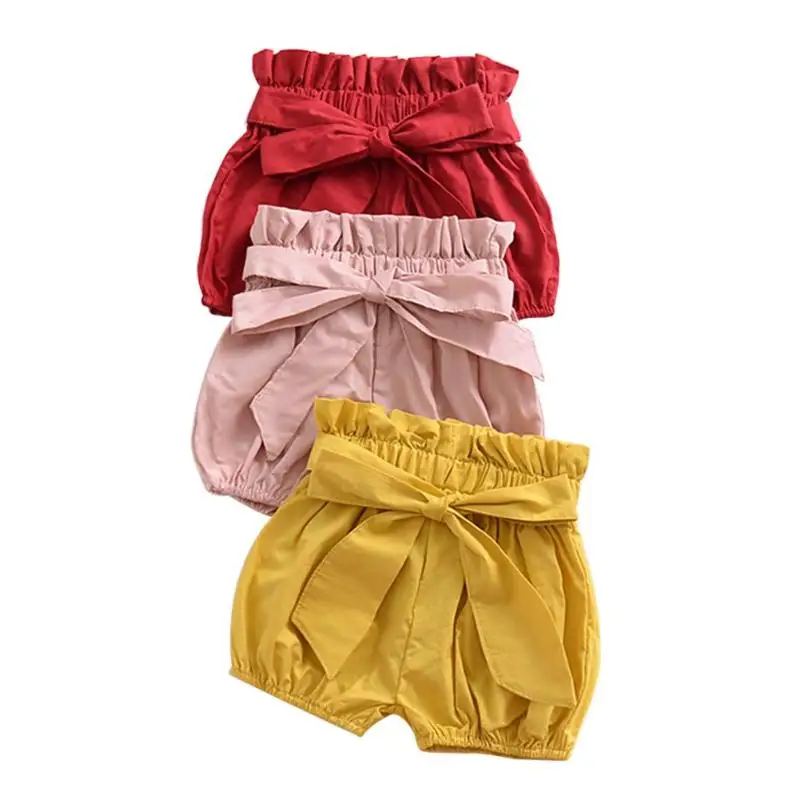 Летний детский фонарь, 3 цвета, с бантом, штаны, шорты-фонарики для девочек, хлопковые штаны с рюшами для малышей, pp штаны с Opp сумкой