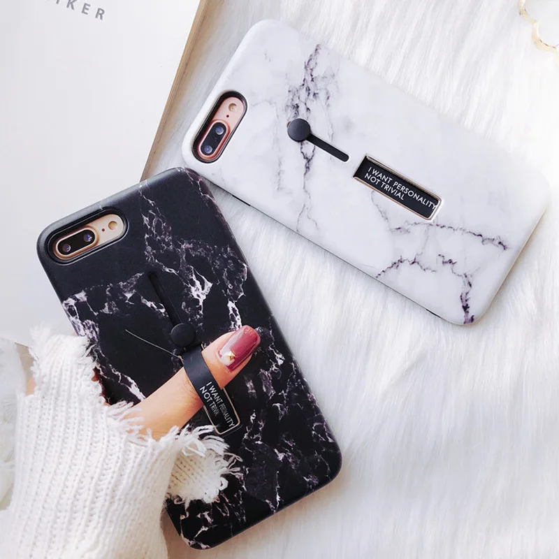

Moskado Hide Ring Stand Holder Phone Case For iPhone 6 6s 7 8 Plus Marble Pattern Silicone Case For iPhone X XS Max XR Soft TPU