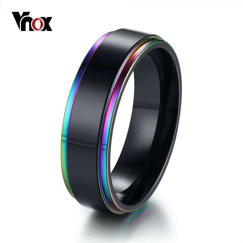 Buy Vnox 6mm Black With Rainbow Edge Mens