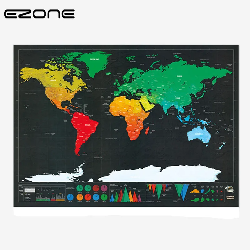 

EZONE 1 PCS Scratch Map New Design Black Deluxe Maps Travelwr Scratch Off World Best Gift for Education School Office Supplies