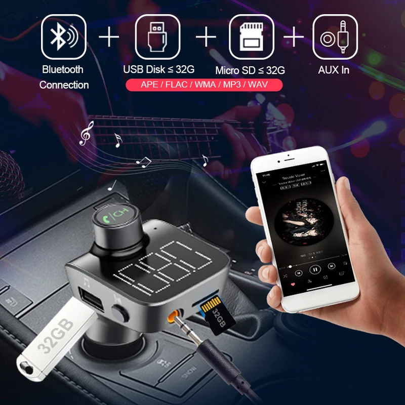 ANLUD FM передатчик Bluetooth автомобильный комплект Handsfree MP3 плеер двойной USB 5 0