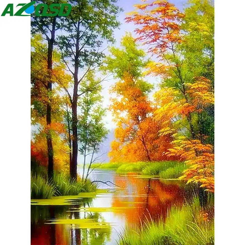 

AZQSD Diamond Embroidery Autumn Scenery DIY Home Decoration Diamond Painting Mosaic Cross Stitch Landscape Gift Handmade