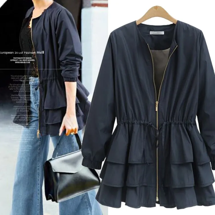 

Autumn Winter Women Elegant Slim Jacket Zip Up Ruffle Coat Peplum Womens Tunic Solid Jackets And Coats Outerwear