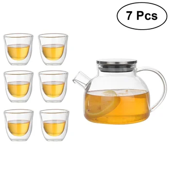 

1pc 500ml Household Glass Teapot Heat Resistant Glass Teapot Healthy Teapot Small Kettle & 6pcs 70ml Glass Cups